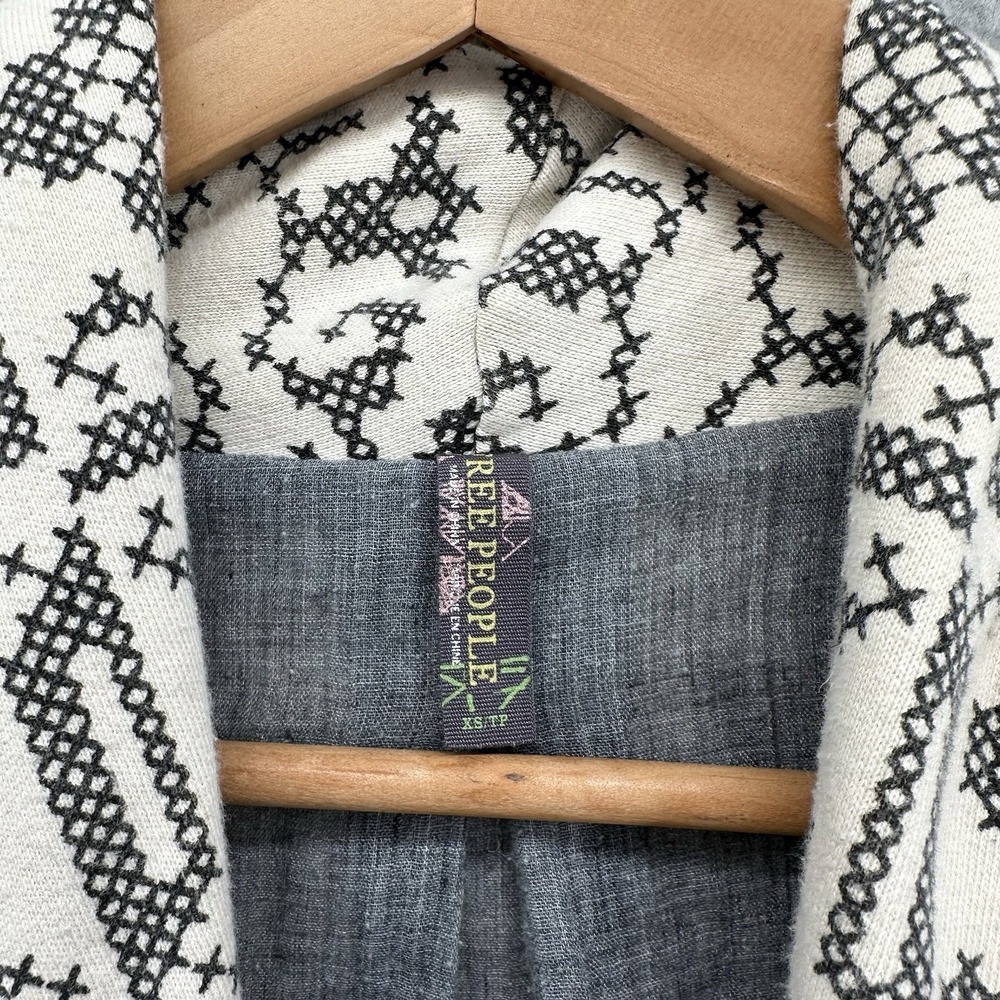 Free People‎ Peacock Cross Stitch Coat Peplum Boho Peplum Pockets Cotton Size XS - Picture 5 of 9